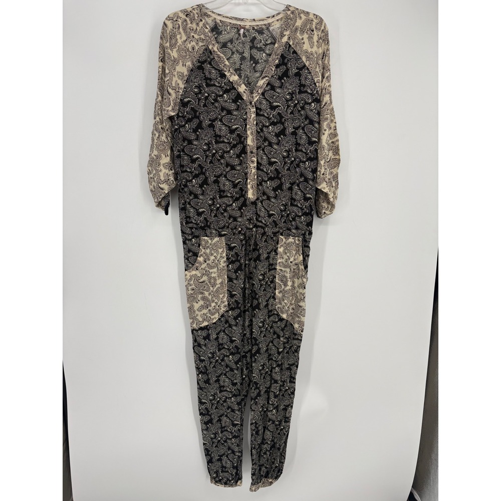 Free‎ People Jumpsuit Womens S Black Paisley Intimately FP One Mixed Print Lace